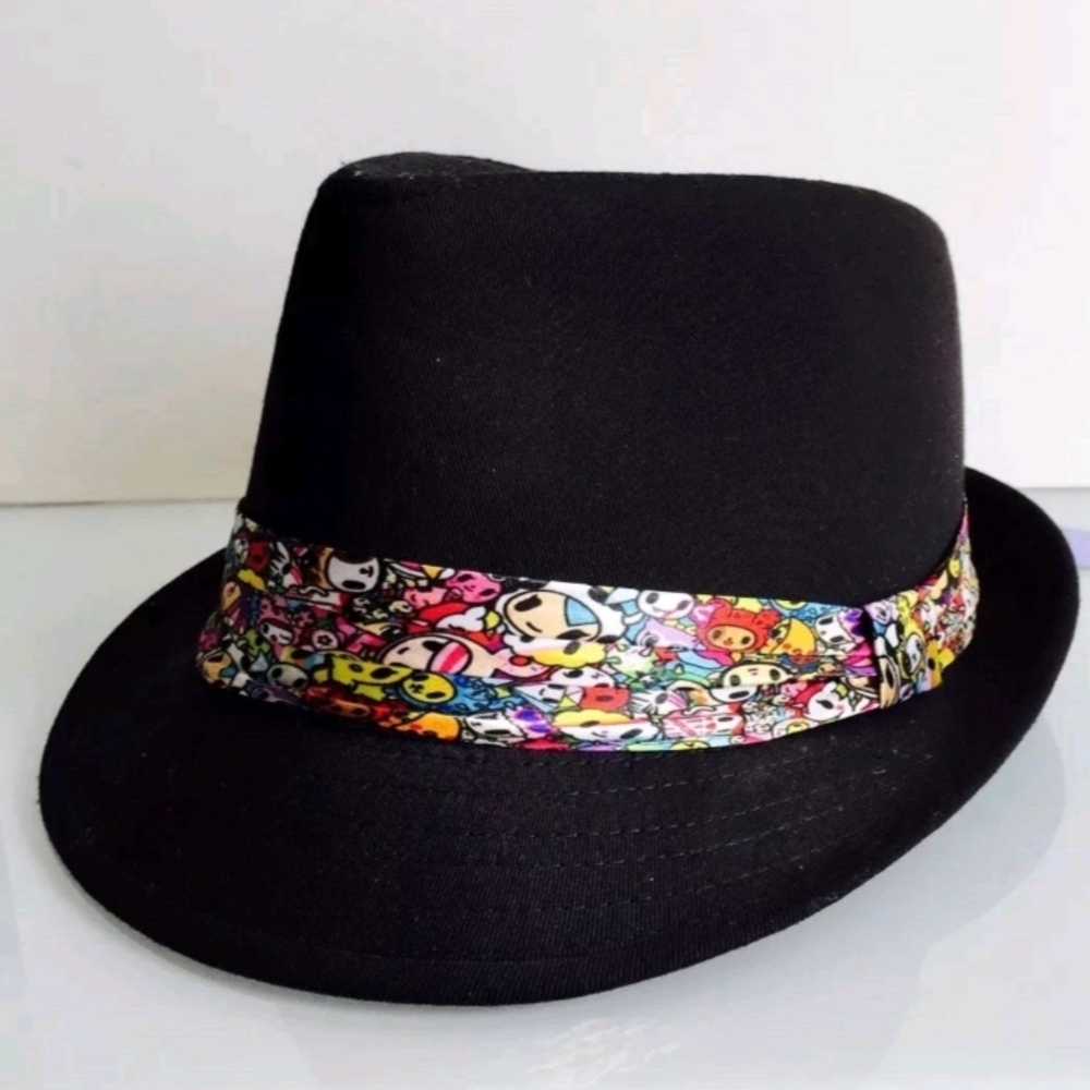 Black Fedora with Colorful Cartoon Print Band